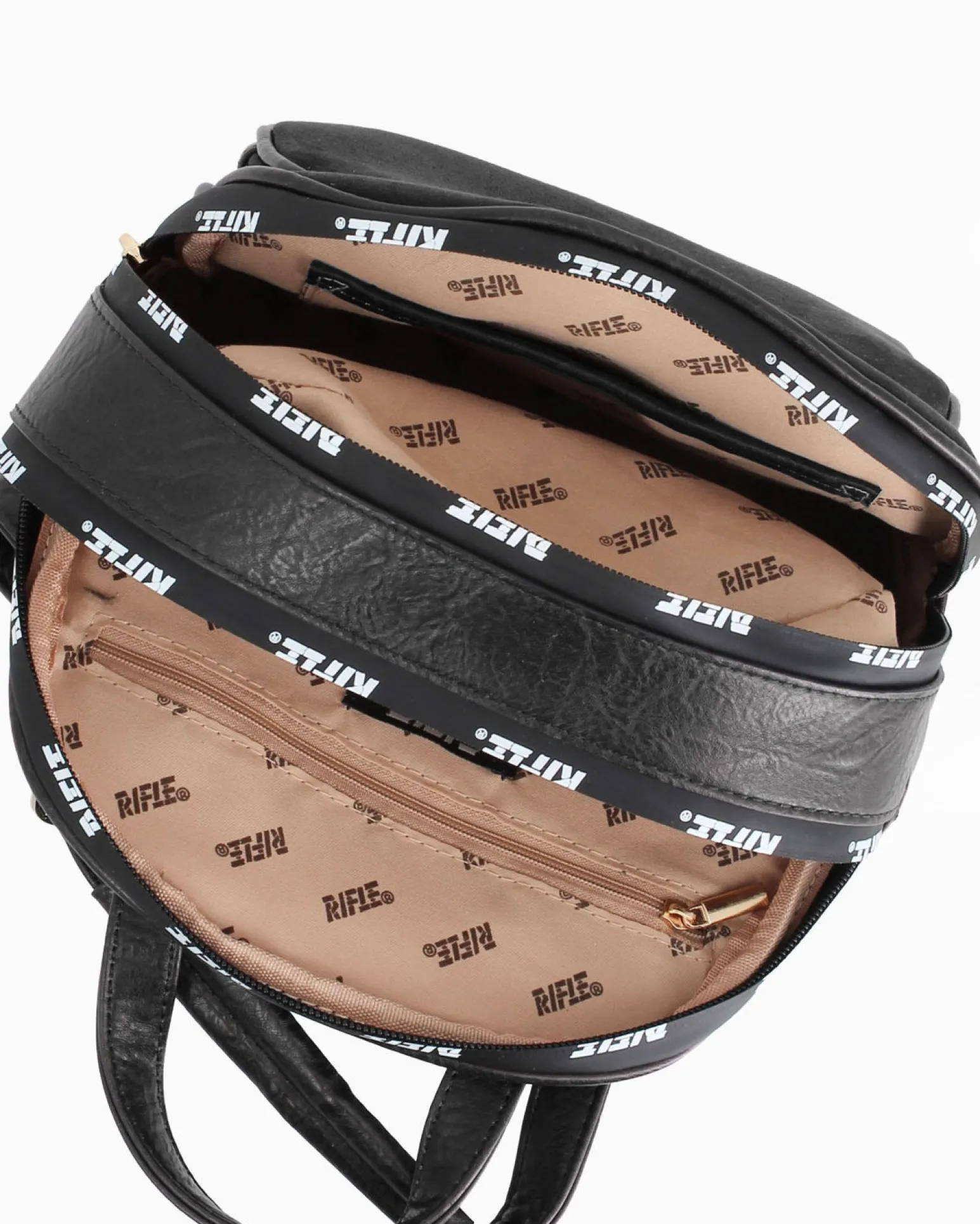 RIFLE - Zaino nero con parte frontale scamosciata e due zip loggate