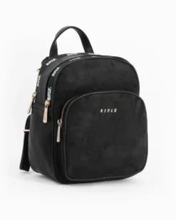 RIFLE - Zaino nero con parte frontale scamosciata e due zip loggate