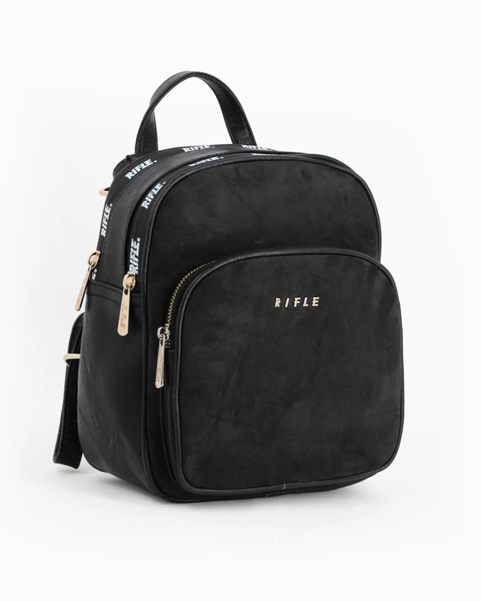 RIFLE - Zaino nero con parte frontale scamosciata e due zip loggate