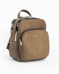 RIFLE - Zaino taupe con parte frontale scamosciata e due zip loggate