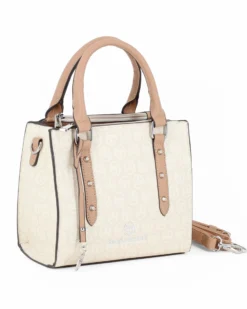 SERGIO TACCHINI - Borsa due manici panna loggata con ciondolo e tracolla removibili