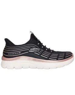 SKECHERS - SUMMITS PLUS - SOFT LUSTER - Sneakers nera con tomaia in mesh e dettagli glitterati rosa