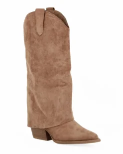 SOLEIL - Stivale khaki scamosciato con risvolto e zip laterale, tacco 6,5CM