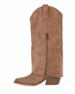 SOLEIL - Stivale khaki scamosciato con risvolto e zip laterale, tacco 6,5CM