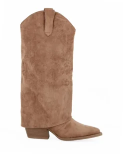 SOLEIL - Stivale khaki scamosciato con risvolto e zip laterale, tacco 6,5CM