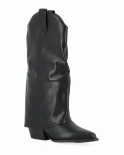 SOLEIL - Stivale nero con risvolto e zip laterale, tacco 6,5CM