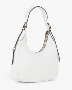 SOLO SOPRANI - Borsa a spalla bianca con parte frontale loggata e manico con fibbie
