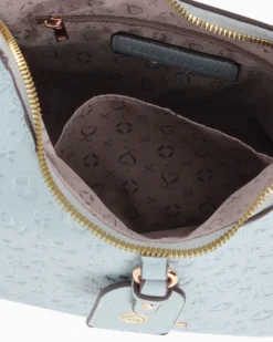 SOLO SOPRANI - Borsa a spalla jeans con parte frontale loggata e manico con fibbie