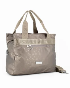 SOLO SOPRANI - Borsa due manici bronzo con tasca frontale e tre scomparti principali, tracolla remobile