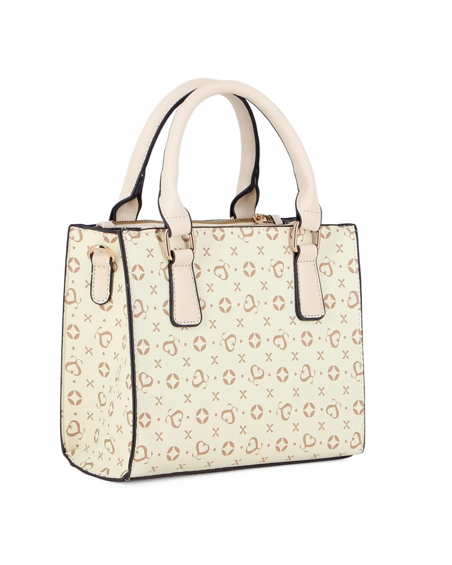 SOLO SOPRANI - Borsa due manici beige loggata con tre scomparti principali, tracolla removibile