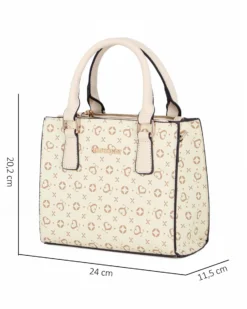 SOLO SOPRANI - Borsa due manici beige loggata con tre scomparti principali, tracolla removibile