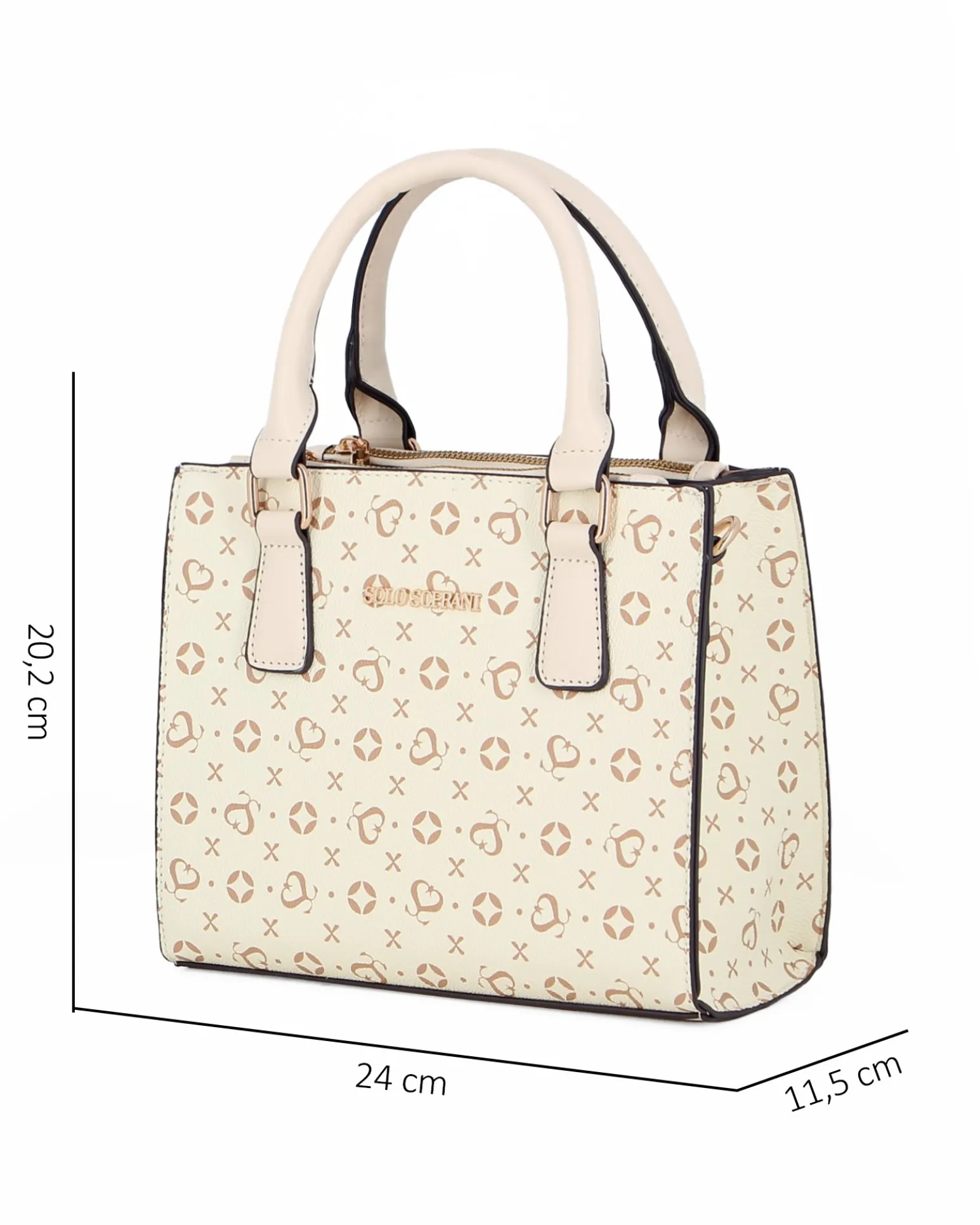 SOLO SOPRANI - Borsa due manici beige loggata con tre scomparti principali, tracolla removibile