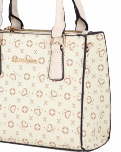 SOLO SOPRANI - Borsa due manici beige loggata con tre scomparti principali, tracolla removibile