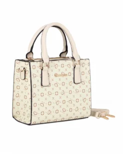 SOLO SOPRANI - Borsa due manici beige loggata con tre scomparti principali, tracolla removibile