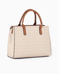 SOLO SOPRANI - Borsa due manici beige loggata con ciondolo fiocco+cuore, tracolla removibile