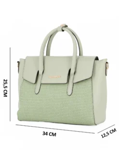 SOLO SOPRANI - Borsa due manici verde con patta, tracolla removibile