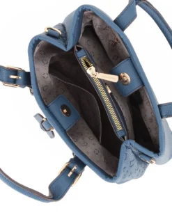 SOLO SOPRANI - Borsa due manici blu loggata con tre scomparti principali e ciondolo frontale, tracolla removibile