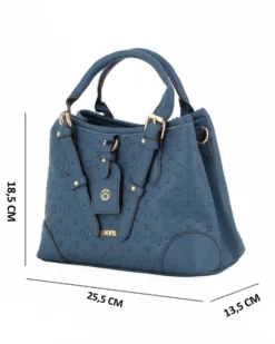 SOLO SOPRANI - Borsa due manici blu loggata con tre scomparti principali e ciondolo frontale, tracolla removibile
