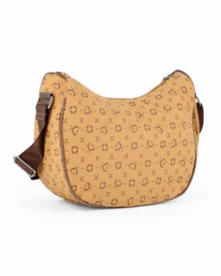 SOLO SOPRANI - Borsa mezzaluna senape con tasca frontale e tracolla regolabile