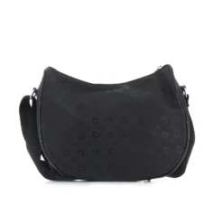 SOLO SOPRANI - Borsa mezzaluna nera con tasca frontale e tracolla regolabile