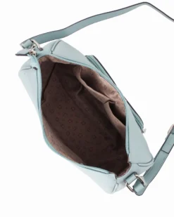 SOLO SOPRANI - Borsa mezzaluna azzurra con tasca frontale