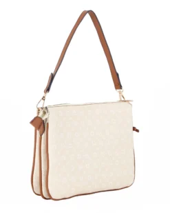 SOLO SOPRANI - Borsa un manico panna loggata con tre scomparti interni e ciondolo fiocco+cuore, tracolla removibile