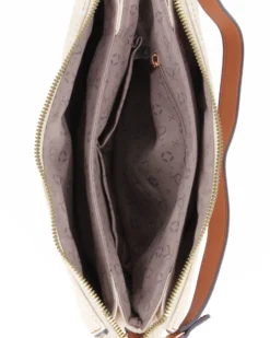 SOLO SOPRANI - Borsa un manico panna loggata con tre scomparti interni e ciondolo fiocco+cuore, tracolla removibile