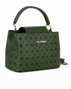 SOLO SOPRANI - Borsa un manico verde con pattina e parte frontale loggata, tracolla removibile