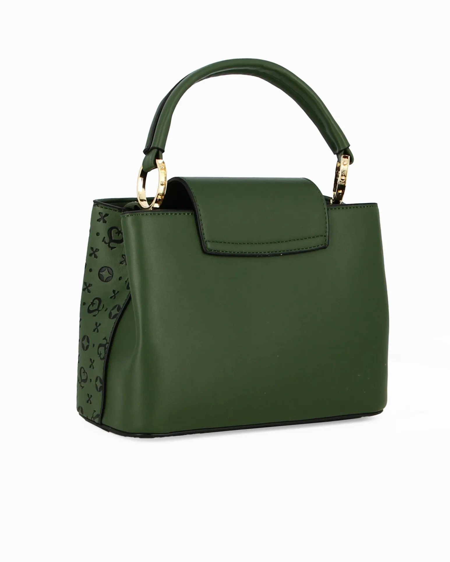 SOLO SOPRANI - Borsa un manico verde con pattina e parte frontale loggata, tracolla removibile