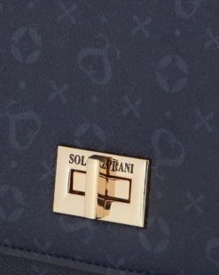 SOLO SOPRANI - Borsetta blu loggata due scomparti con patta e tracolla
