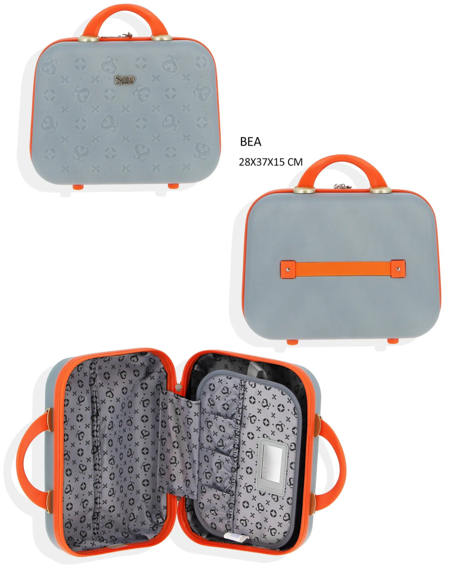 SOLO SOPRANI - TROLLEY GRIGIO CON DETTAGLI ARANCIO IN ABS 4 RUOTE DOPPIE CON STAMPA LOGO