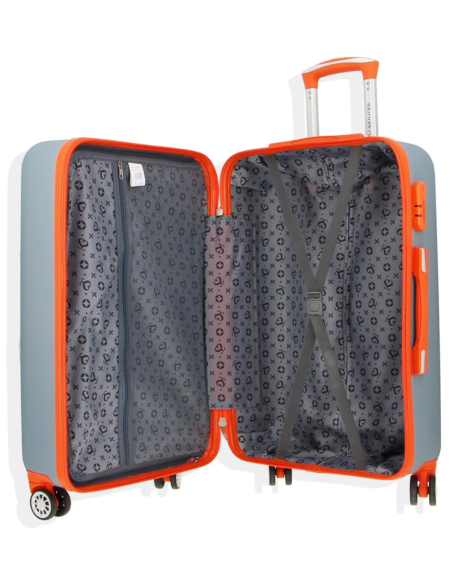 SOLO SOPRANI - TROLLEY GRIGIO CON DETTAGLI ARANCIO IN ABS 4 RUOTE DOPPIE CON STAMPA LOGO