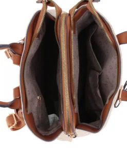 SOLO SOPRANI - Zaino beige loggato due manici con tre scomparti principali e tasca posteriore