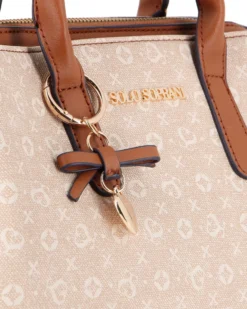 SOLO SOPRANI - Zaino beige loggato due manici con tre scomparti principali e tasca posteriore