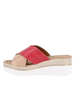 STARLIGHT - Ciabatta platform beige e rossa con fibbia e sottopiede in VERA PELLE, tacco 5,5CM - MADE IN ITALY
