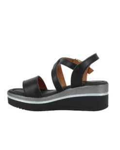 STARLIGHT - Sandalo platform nero con sottopiede in VERA PELLE e cinturini incrociati, tacco 5,5CM - MADE IN ITALY