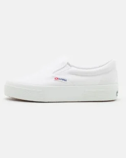 SUPERGA - Sneakers da donna bianca con suola alta e occhielli argento metallizzato - 2740 PLATFORM SLIPON
