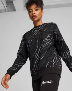 SWEAT ESS+ANIMAL AOP CREW FL BLACK