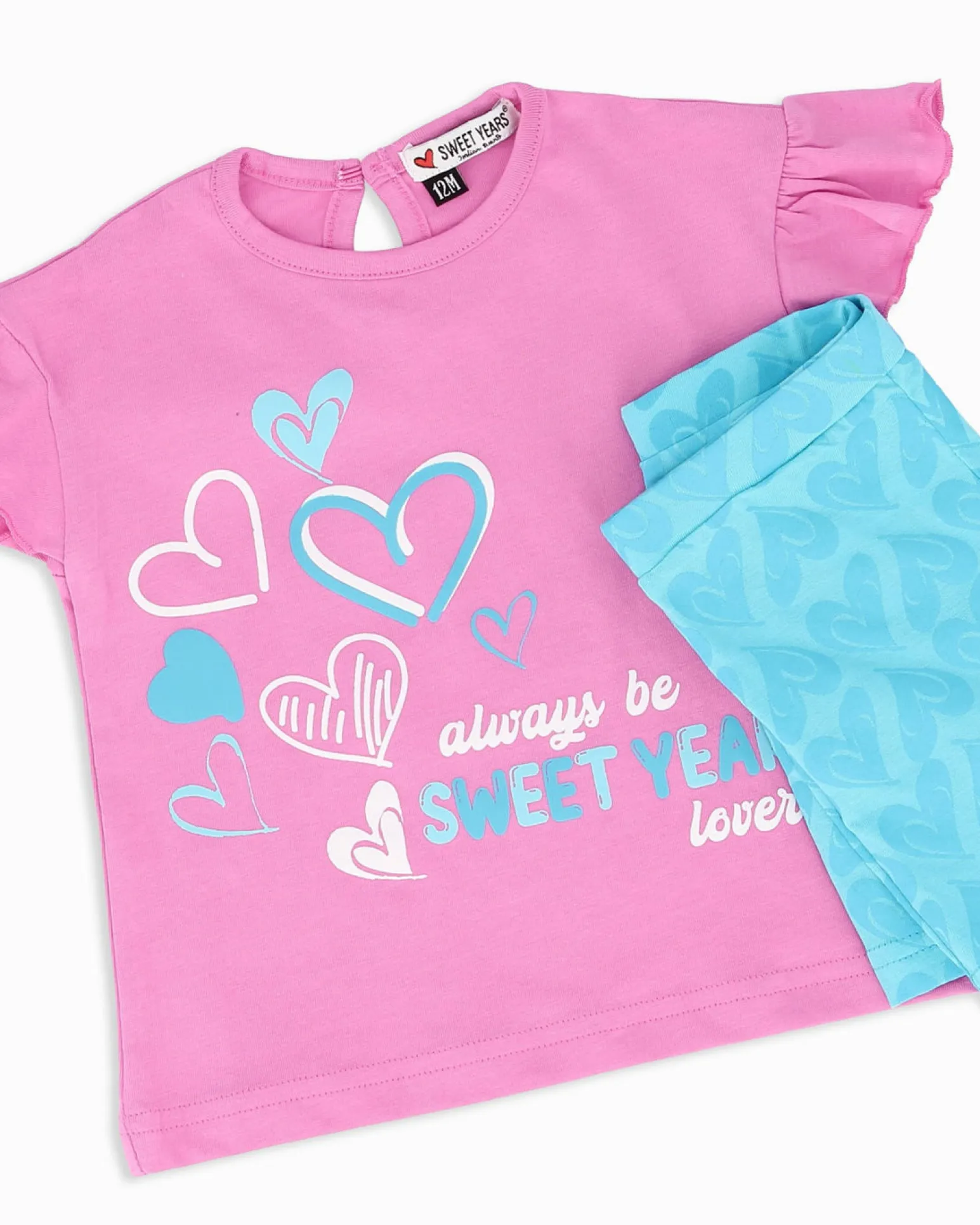 SWEET YEARS - Completo mezza manica rosa neonata 12-30 mesi in cotone