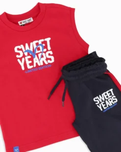 SWEET YEARS - Completo smanicato rosso bambini 3-7 anni in cotone