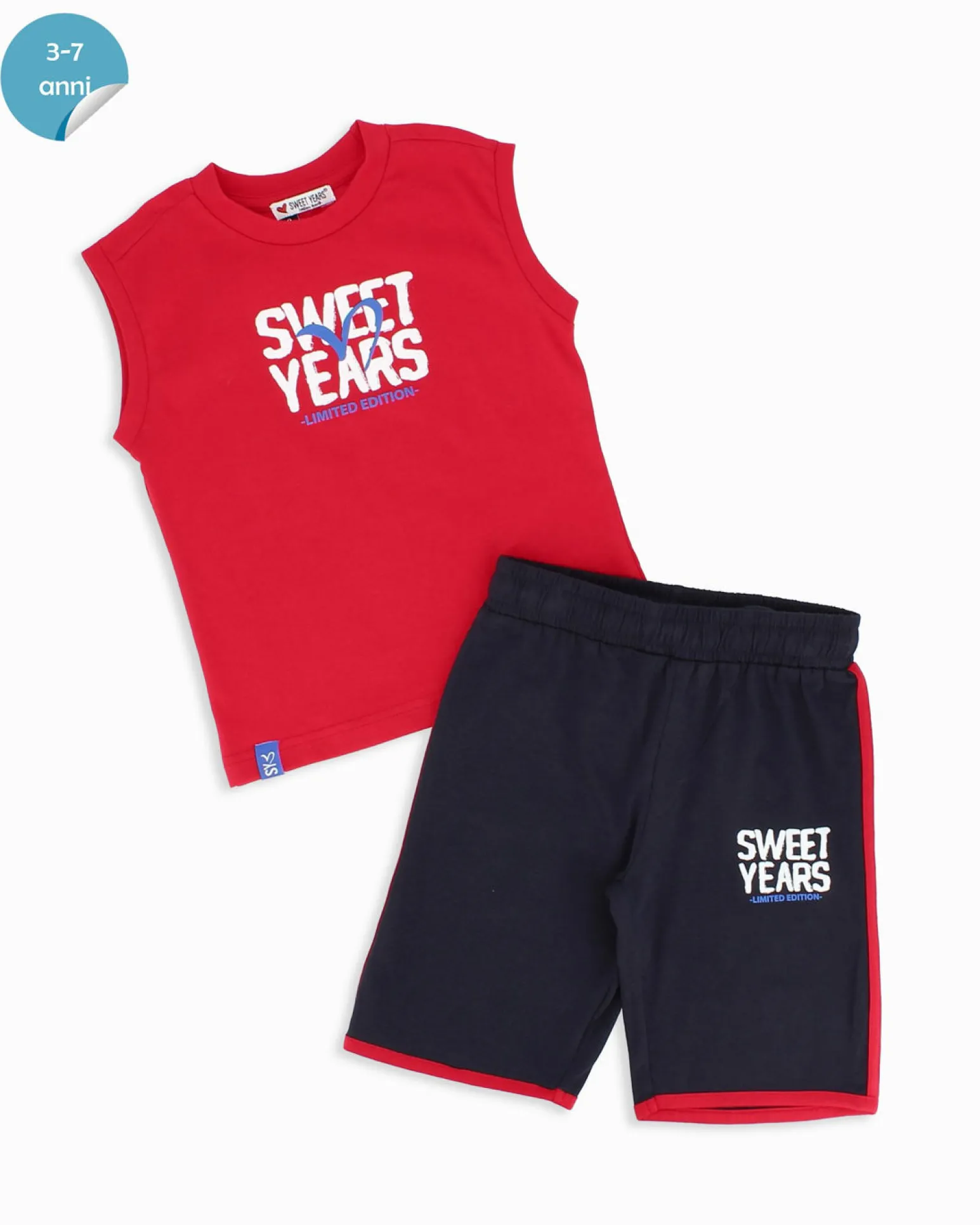 SWEET YEARS - Completo smanicato rosso bambini 3-7 anni in cotone