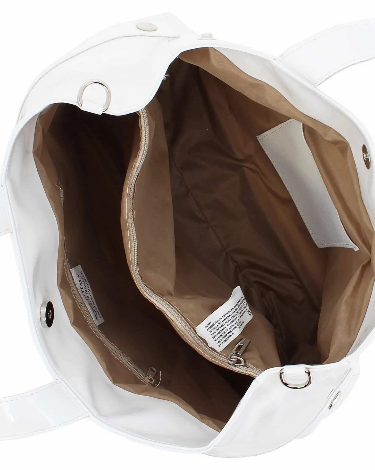 TATOO - Borsa bianca a mano con manici e profili in vernice - MADE IN ITALY