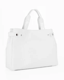 TATOO - Borsa bianca a mano con manici e profili in vernice - MADE IN ITALY