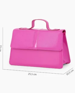 TATOO - Borsetta fuxia con manico, patta in saffiano e profili in vernice - MADE IN ITALY