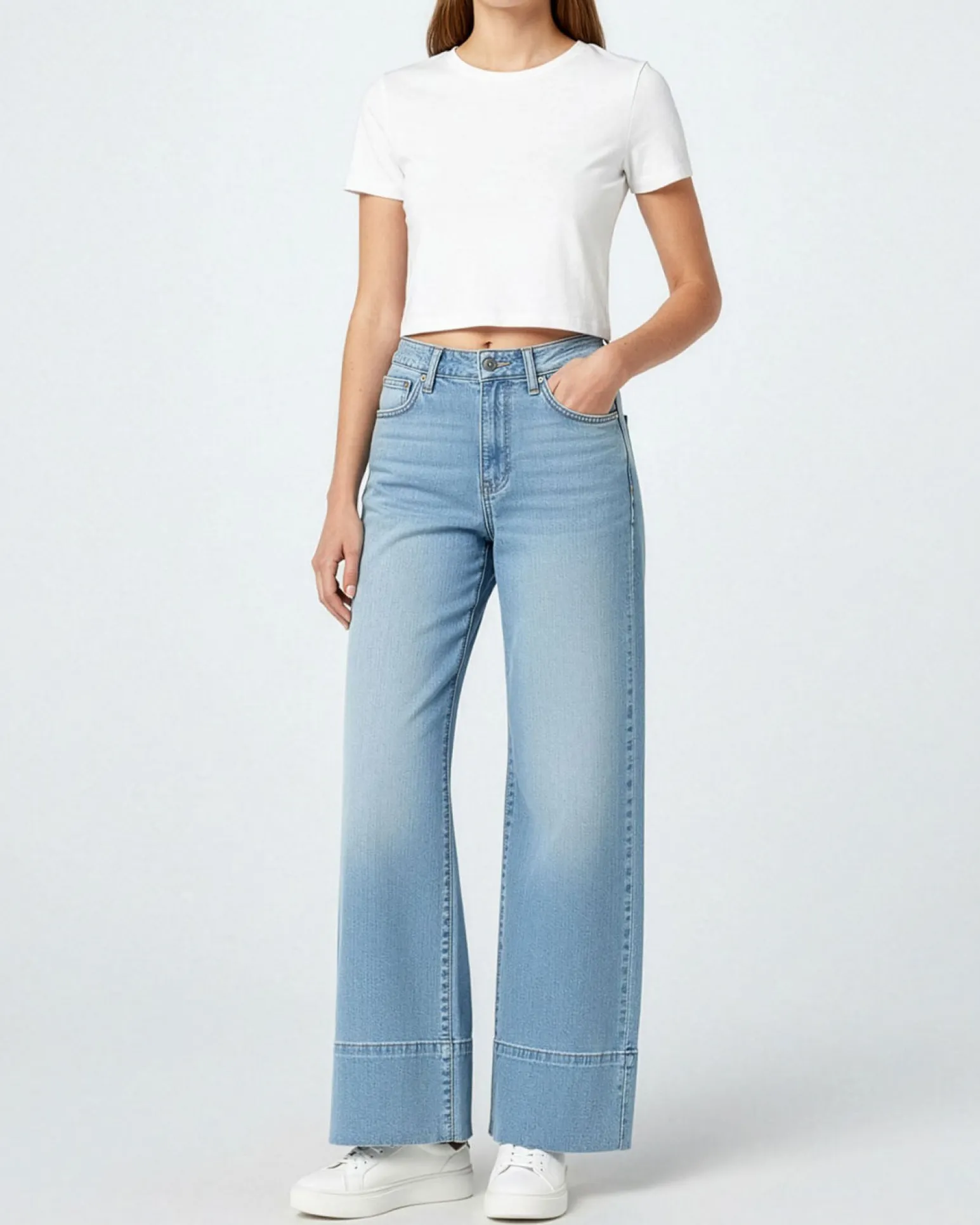 TATOO - JEANS CHIARO WIDE LEG DA DONNA ELASTICIZZATI