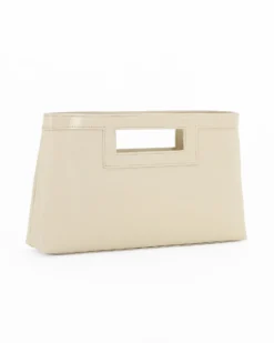 TATOO - Pochette beige in saffiano e vernice con tracolla removibile, MADE IN ITALY