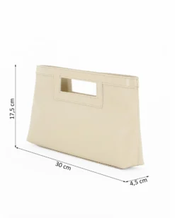 TATOO - Pochette beige in saffiano e vernice con tracolla removibile, MADE IN ITALY