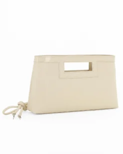TATOO - Pochette beige in saffiano e vernice con tracolla removibile, MADE IN ITALY