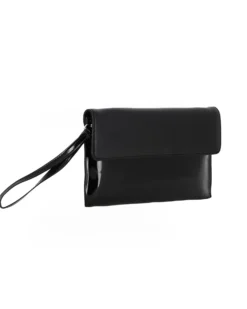 TATOO - Pochette nera in vernice con patta, laccetto e tracolla removibile, MADE IN ITALY
