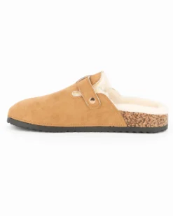 TATOO - Sabot camel con pelliccia interna e cinturino con fibbia